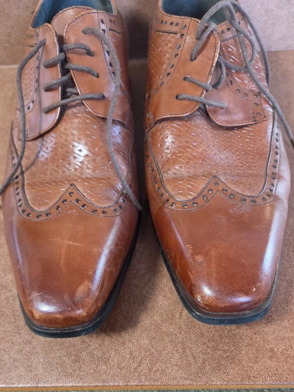 Stacy Adams Men's 25010-211 Cognac Brown Wingtip Leather Shoe Men's 10.5 W